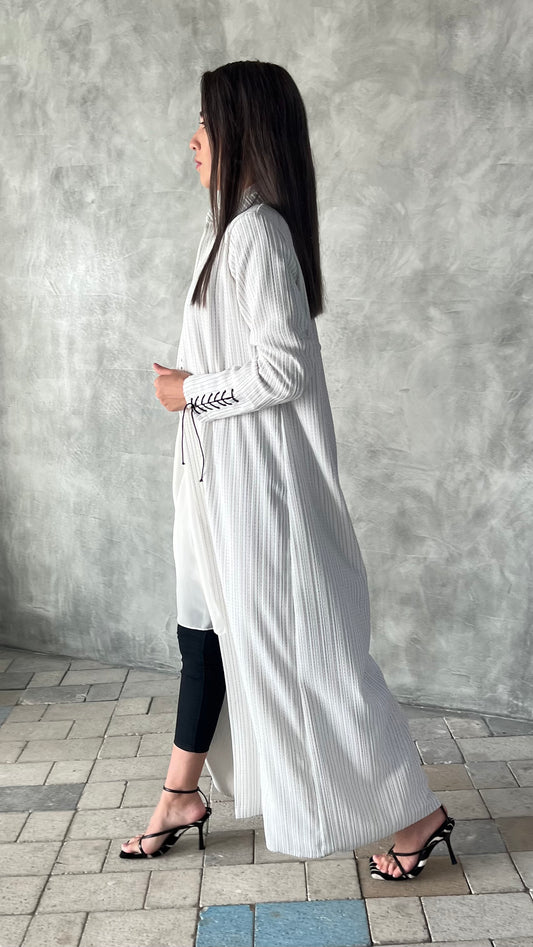 Striped Abaya with Sleeve Detail